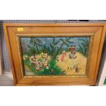 A framed oil of Caribbean street signed ''Cardeen'' and a collection of prints, African hunk,