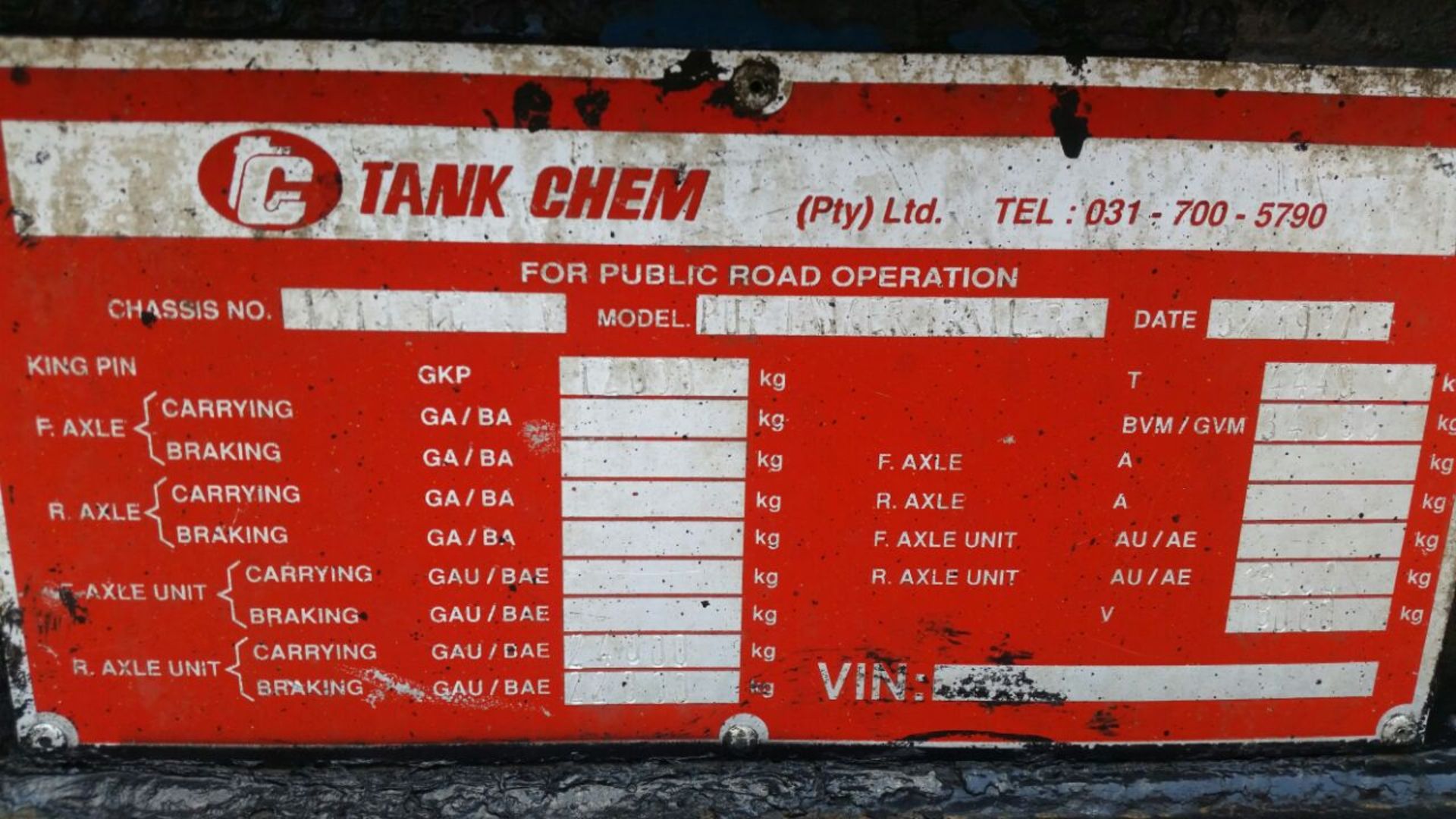 1997 TANK CHEM DOUBLE AXLE BITUMEN PUP TRAILER - (ND187162) - Image 3 of 4