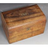 A ROSEWOOD TWO SECTION TEA CADDY, inlaid in white metal to the lid 'TEA', 21 x 14 x 12.5 cm