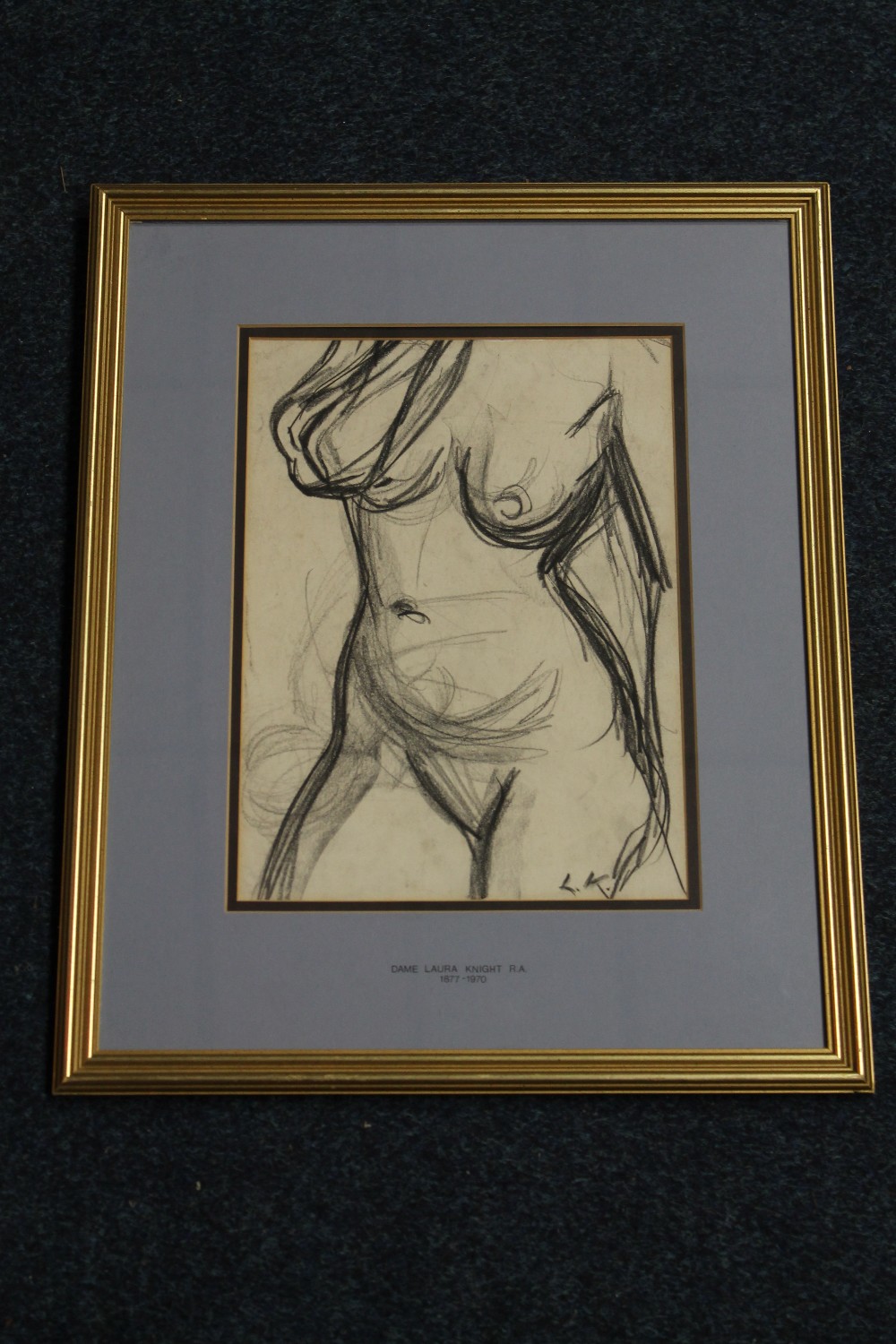 A SIGNED SKETCH OF A NUDE BY DAME LAURA KNIGHT R.A., framed and glazed, signed to the bottom right c
