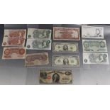 A COLLECTION OF BANKNOTES, to include a USA 1917 red seal dollar bill, a WWII lilac 10/- note etc.