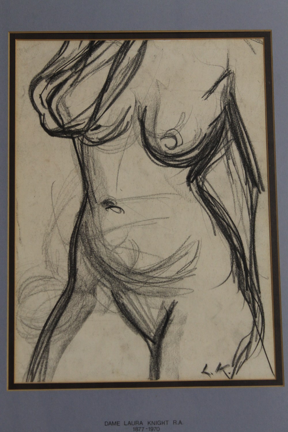 A SIGNED SKETCH OF A NUDE BY DAME LAURA KNIGHT R.A., framed and glazed, signed to the bottom right c - Image 2 of 3