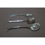 THREE  WHITE METAL SPOONS TO INCLUDE HALLMARKED EXAMPLE