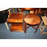 A REPRODUCTION MAHOGANY TWO TIER STAND + OCCASIONAL TABLE  (2)