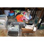 TWO TRAYS OF SUNDRIES & AN OLIVETTI TYPEWRITER