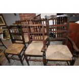 A SET OF SIX 19TH CENTURY OAK LANCASHIRE WICKER SEAT CHAIRS (5+1)