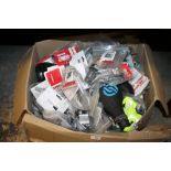 A BOX OF BICYCLE PARTS TO INC SEATS, GEAR CHANGERS ETC
