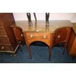 AN UNUSUAL INLAID MAHOGANY SHAPED SIDEBOARD OF SMALL PROPORTIONS -W 122 CM