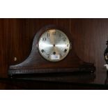 AN OAK CASED MANTEL NAPOLEON HAT CLOCK