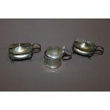 THREE HALLMARKED SILVER LIDDED CONDIMENT SERVERS/MUSTARD POTS