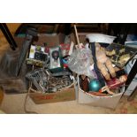 A TRAY OF VINTAGE BICYCLE PARTS, A TRAY OF SUNDRIES & A COLMANS MUSTARD BOX