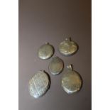 FIVE HALLMARKED SILVER LOCKETS