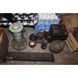 A SELECTION OF OIL LAMPS, COACH LAMPS ETC