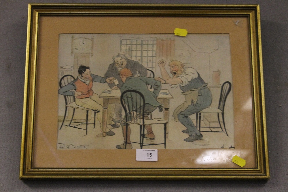 A SIGNED FRAMED & GLAZED CARICATURE PRINT