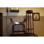 AN EDWARDIAN MAHOGANY INLAID STOOL TOGETHER WITH A JARDINERE STAND (2)