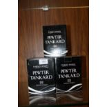FIVE BOXED PEWTER TANKARDS