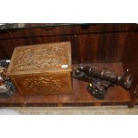 A LOG BOX & A WOODEN CANNON