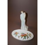 A ROYAL WORCESTER 'HAPPY ANNIVERSARY' FIGURE TOGETHER WITH  AN EVESHAM PLATTER