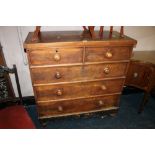 A 19TH CENTURY MAHOGANY TWO OVER THREE CHEST OF DRAWERS