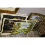 A QUANTITY OF PICTURES & PRINTS TO INC AN OIL ON CANVAS