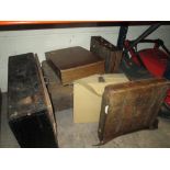 A SELECTION OF STORAGE BOXES, CHESTS, ART SET, GUILLOTINE, ETC