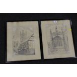 A PAIR OF PENCIL DRAWINGS DEPICTING CHURCHES (2)