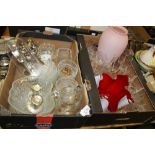 TWO TRAYS OF GLASSWARE TO INC A MILLIFIORE STYLE PAPERWEIGHT, SWAROVSKI STYLE TURKEY A/F