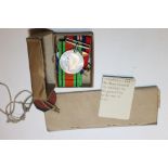 FOUR WORLD WAR MEDALS IN BOX TOGETHER WITH DOG TAGS & RELEASE PAPERS : CH MORRALL 1611398 L/BDR
