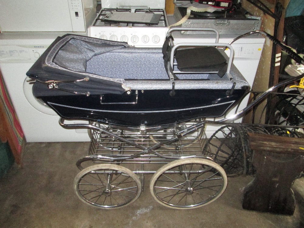 A VINTAGE SILVERCROSS COACHBUILT PRAM WITH COVER & ADDITIONAL CHILD SEAT