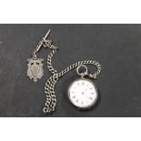 A ANTIQUE SILVER WATCH AND CHAIN