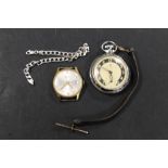 AN INGERSOLL POCKET WATCH, TOGETHER WITH A SILVER BRACELET, ETC