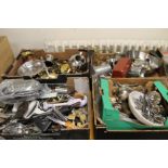 FOUR TRAYS OF MIXED METALWARE