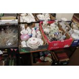 THREE TRAYS OF ASSORTED CHINA, TOGETHER WITH A TRAY OF GLASSWARE