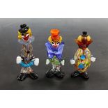 THREE MURANO STYLE GLASS CLOWNS