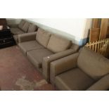 A MODERN THREE PIECE SUITE CONSISTING OF A SOFA, BED SETTEE AND SINGLE CHAIR