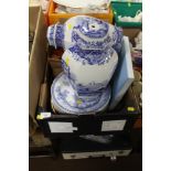 TWO SPODE ITALIAN TABLE LAMP BASES, TOGETHER WITH A QUANTITY OF PLATES AND A QUANTITY OF J