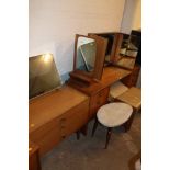 TWO TEAK DRESSING TABLES, TOGETHER WITH FOUR STOOLS