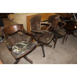 THREE 1920S OAK OFFICE CHAIRS A/F