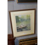 A SIGNED SEAN BOLAN WATERCOLOUR DEPICTING A BOY FISHING