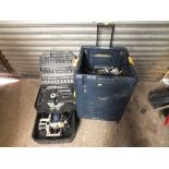 A PERFORMANCE POWER PRO CASED DRILL WITH LARGE TROLLEY WITH SET OF LADDERS ETC.