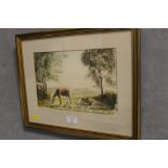 A WATERCOLOUR OF HORSES GRAZING SIGNED D. FRYER