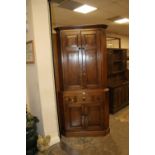 A LARGE GEORGIAN OAK CORNER CUPBOARD WITH ONE DRAWER AND TWO DUMMY DRAWERS