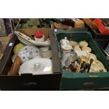 TWO TRAYS OF CHINA & CERAMICS TO INC WEDGWOOD JASPERWARE, PART VINTAGE TEA SET ETC