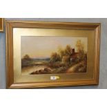 A GILT FRAMED OIL PAINTING OF A COUNTRYSIDE SCENE