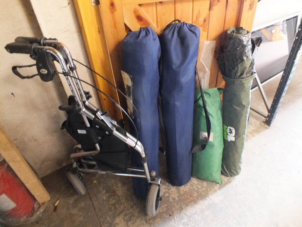 A DISABILITY WALKER PLUS TWO TENTS & TWO FOLDING CHAIRS