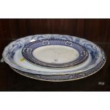 FOUR BLUE & WHITE MEAT PLATES