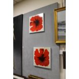 A PAIR OF GLOSSED FLORAL CANVASES SIGNED 'CRADDOCK'
