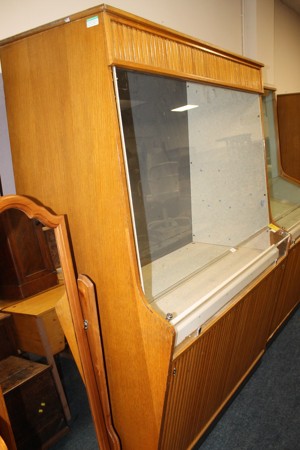 A TALL GLAZED DISPLAY CABINET - FROM BIRMINGHAM PEN MUSEUM