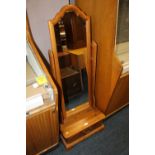 A HONEY PINE CHEVAL MIRROR WITH DRAWER