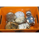 A BOX OF POCKET AND WRIST WATCHES